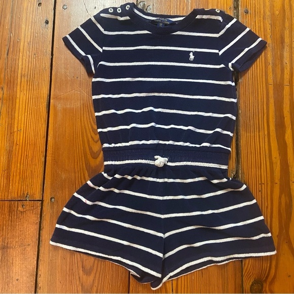 Polo Ralph Lauren Kids Girl Stripe Short Sleeve Romper Playsuit Size 7 Navy - Picture 6 of 7